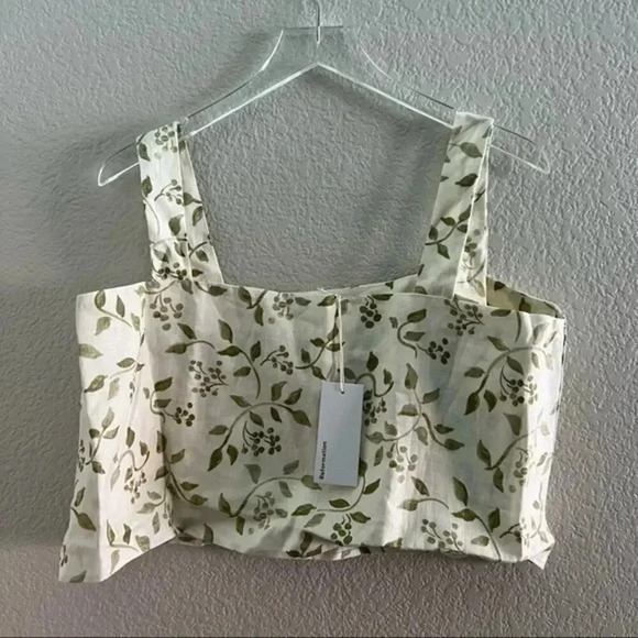 NWT Reformation Carine Junebug floral leaf print linen crop top XL B709 - Picture 2 of 4